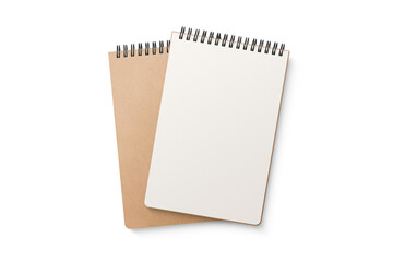 Spiral bound notebook mockup template with Kraft Paper cover isolated on a transparent background, PNG. High resolution.