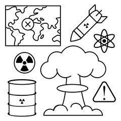 Nuclear symbols and elements represent global concerns about atomic threats