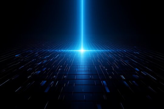 Futuristic Data Stream Flowing Upward Towards a Bright Light in a Dark Digital Landscape - Powered by Adobe