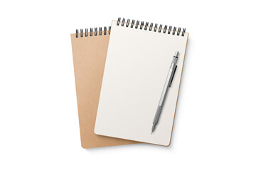 Spiral bound notebook mockup template with Kraft Paper cover isolated on a transparent background, PNG. High resolution.