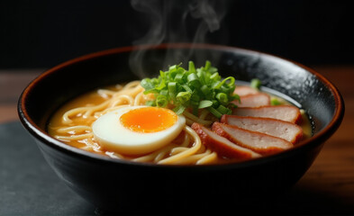 ramen noodles soup on dark background