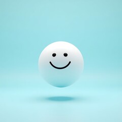 A happy, floating smiley face on a light blue background.