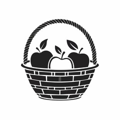 Apple in basket vector image. Black and white Apple in basket vector image isolated on white background.