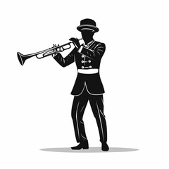 Marching Band Vector Silhouette. Marching Band Trumpet Stock Illustrations isolated on White Background.
