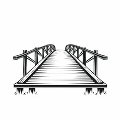 Wooden Bridge Images vector. Black and white Wooden Bridge Spring image vector isolated on white background.