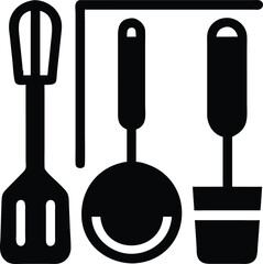 Collection of essential kitchen cooking utensils including a pan spatula and ladle isolated on white background isolated on transparent background