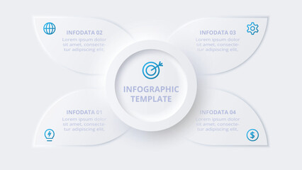Neumorphic flow chart infographic. Creative concept for infographic with 4 steps, options, parts or processes.