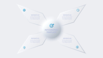 Neumorphic flow chart infographic. Creative concept for infographic with 4 steps, options, parts or processes.