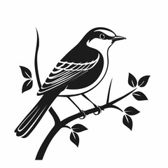Black and white Northern Mockingbird Sitting In Tree image vector isolated on white background.