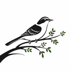 Black and white Northern Mockingbird Sitting In Tree image vector isolated on white background.