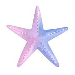 Watercolor starfish with pink and blue gradient on transparent background