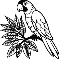 Vibrant parrot perched on a lush tropical branch with detailed leaves a beautiful nature illustration isolated on white background isolated on transparent background