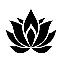 Stylized black lotus flower symbol with elegant petals and a central bud isolated on white background isolated on transparent background