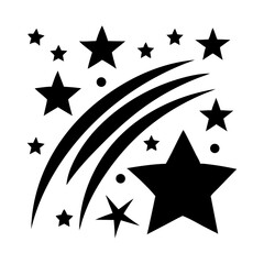 Black starburst and shooting star graphic with swirling lines and dots isolated on white background isolated on transparent background