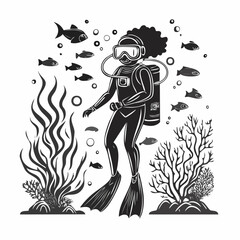 Scuba diver exploring underwater depths image vector isolated on white background.