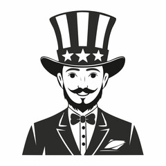 US Uncle Sam Image vector. Black and White Uncle Sam Image vector on white background.