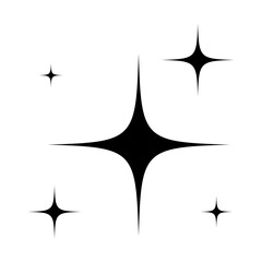 Set of black sparkle star icons with sharp edges and radial symmetry. Minimalist vector illustration of glowing twinkle elements. Decoration and accent graphic concept. Template for design and print