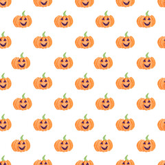 Watercolor illustration of pumpkins. Seamless pattern for Halloween on a white background.