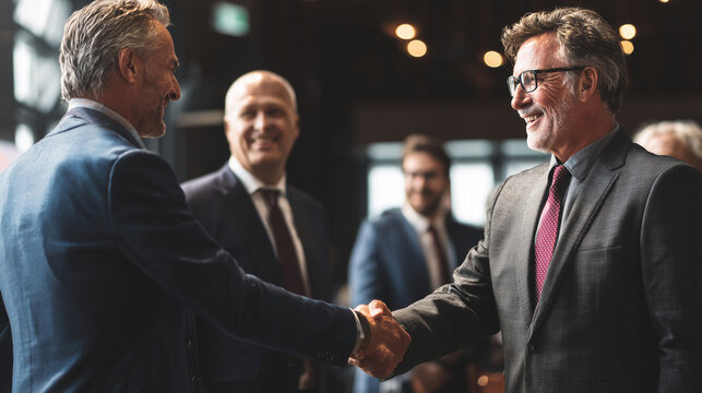 Businessman shaking hands with a new partner after a panel session, business man, photo style - Powered by Adobe