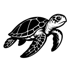 Graceful Black and White Sea Turtle Swimming Vector - Ocean Wildlife Icon