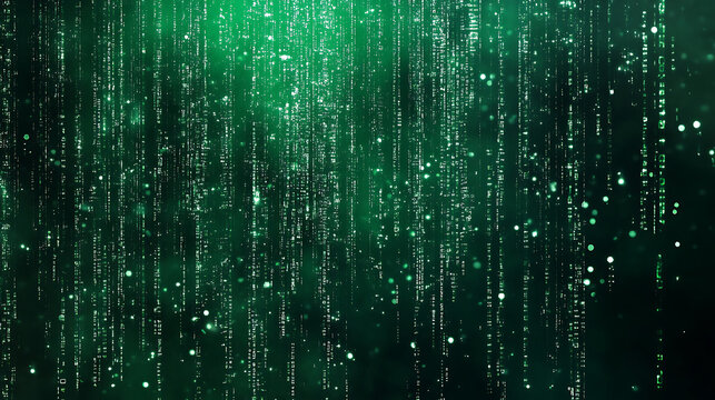 Green digital rain falling code matrix style abstract background technology and futuristic concept