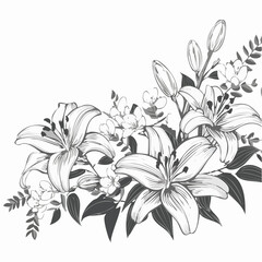 Lily flowers branch with flowers and buds vector illustration on white background