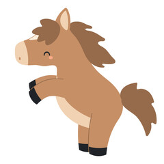 2026 Chinese zodiac sign, cute cartoon horse rearing isolated. Flat vector illustration. Kawaii animal character. Lunar New Year, Seollal, Tet holiday card, banner, poster, design element