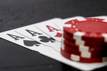Casino chips and cards on the table. Gambling concept