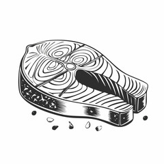 Grilled Salmon Steaks Recipe Image vector isolated on white background.