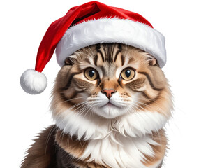 Cute cat with Christmas hat, transparent background