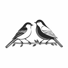 Two Birds Perched on an Artificial Iron Branch in a Minimalist Vector Illustration