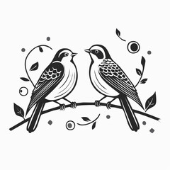 Two Birds Perched on an Artificial Iron Branch in a Minimalist Vector Illustration