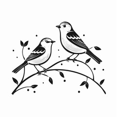 Two Birds Perched on an Artificial Iron Branch in a Minimalist Vector Illustration