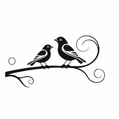 Two Birds Perched on an Artificial Iron Branch in a Minimalist Vector Illustration
