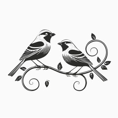 Two Birds Perched on an Artificial Iron Branch in a Minimalist Vector Illustration