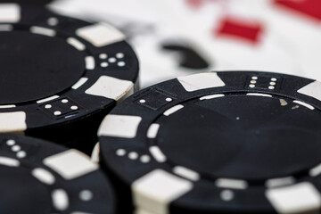 Casino chips and cards on the table. Gambling concept