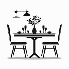 Dining Table Vector Image. Black and white Dining Table Vector Image on white background.