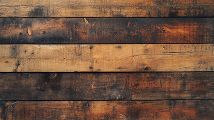 Rustic wooden plank with distressed finish, flooring material, brown tone, on white background