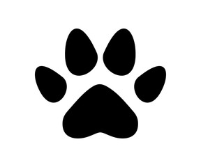 Dog paw print. Paw icon. Black paw print with five-toed structure vector design and illustration.

