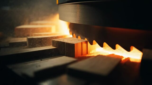 Wood processing cutting saw flames