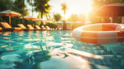 All inclusive tropical vacation by the hotel pool under bright summer sun