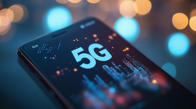 Modern smartphone displaying 5G network technology