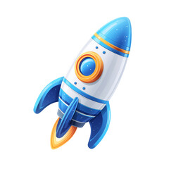 3D rocket ship launching with flames on transparent background.