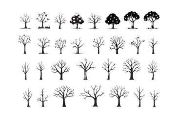 Dried tree silhouette set icons