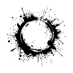 Abstract circular design with black ink splatter. with grunge txture.