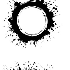 Abstract circular design with black ink splatter. with grunge txture.