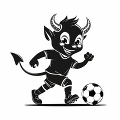 Horned devil is happily playing soccer dribbling a ball image vector on white background