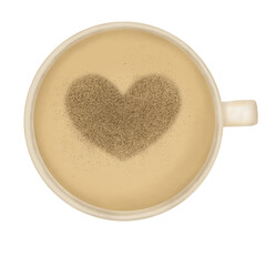 Top view of a creamy coffee cup with a heart-shaped foam art design. Perfect for cafe branding, social media graphics, digital planners, and cozy lifestyle imagery.
