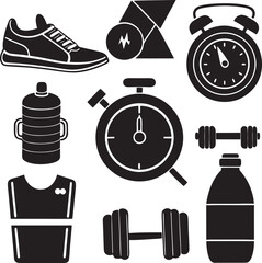 Fitness and health icons vector on white background