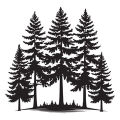 Obraz premium Silhouette of a dense pine forest isolated on white background